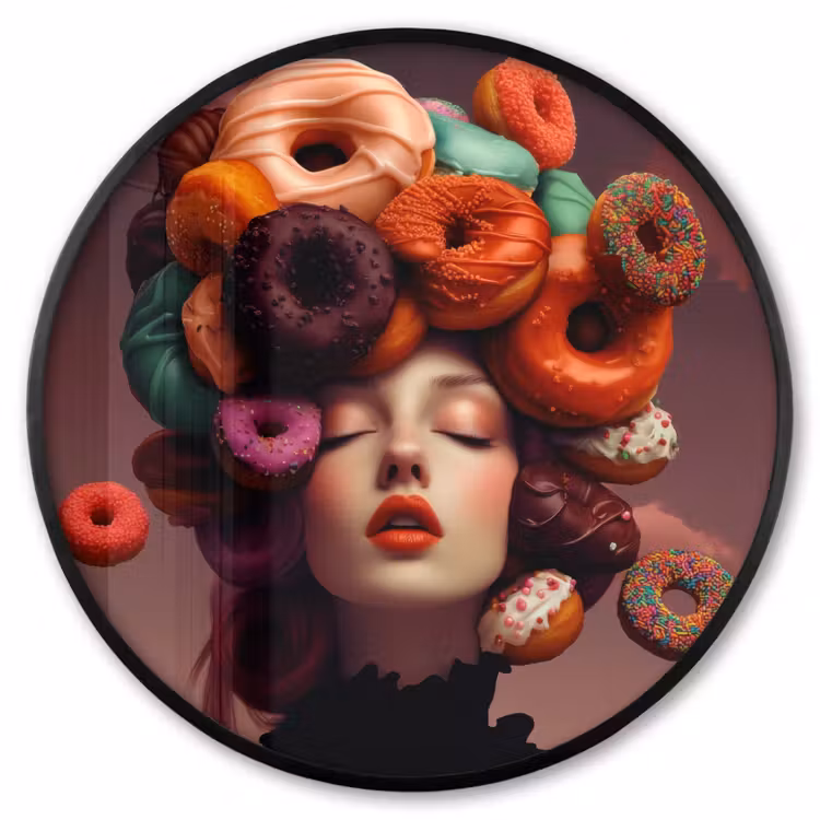 Ronde fotolijst - Vrouw - Donuts - Kleurrijk — 1