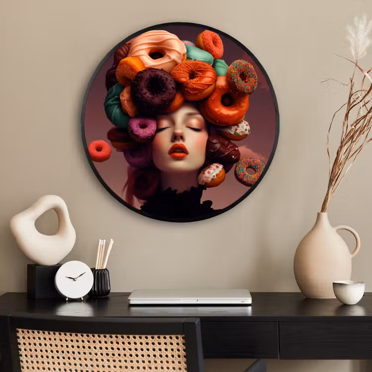 Ronde fotolijst - Vrouw - Donuts - Kleurrijk — 2