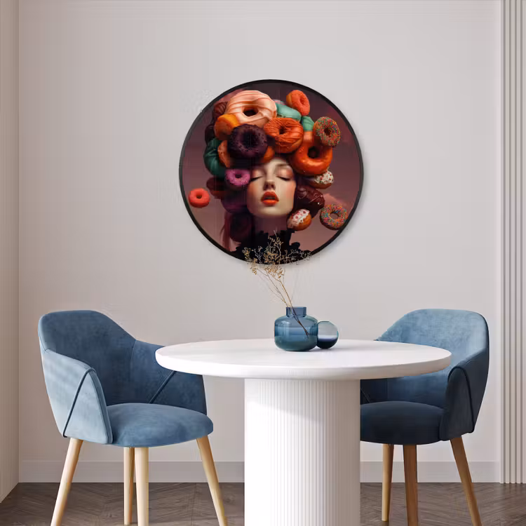 Ronde fotolijst - Vrouw - Donuts - Kleurrijk — 3
