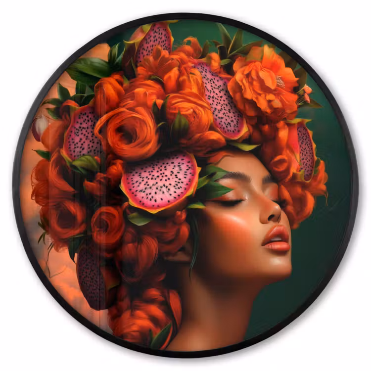 Ronde fotolijst - Vrouw - Drankenfruit - Rozen — 1