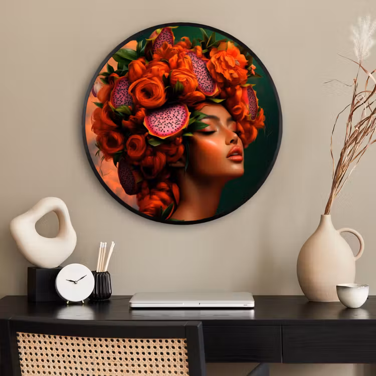 Ronde fotolijst - Vrouw - Drankenfruit - Rozen — 2
