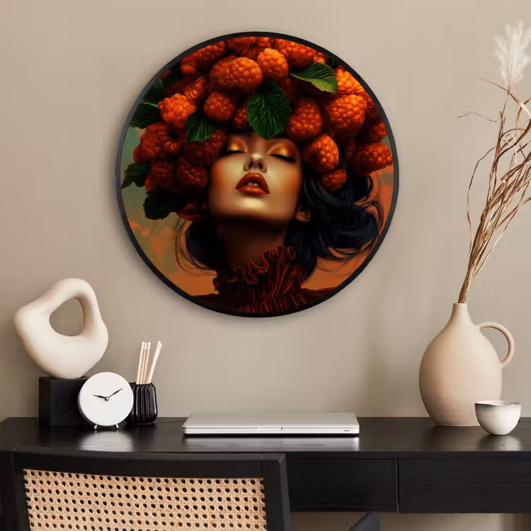 Ronde fotolijst - Vrouw - Frambozen - Bladeren — 2