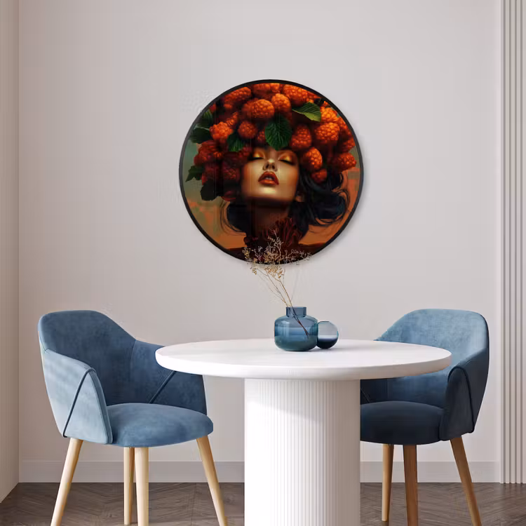 Ronde fotolijst - Vrouw - Frambozen - Bladeren — 3