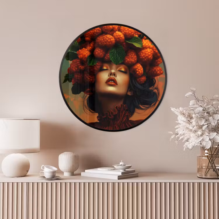 Ronde fotolijst - Vrouw - Frambozen - Bladeren — 4