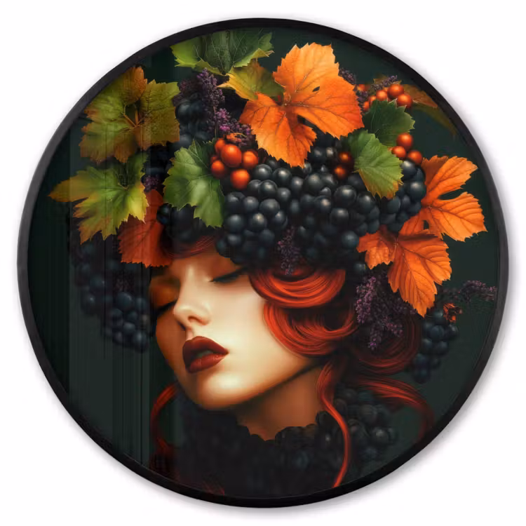 Ronde fotolijst - Vrouw - Rood - Groen - Druiven — 1