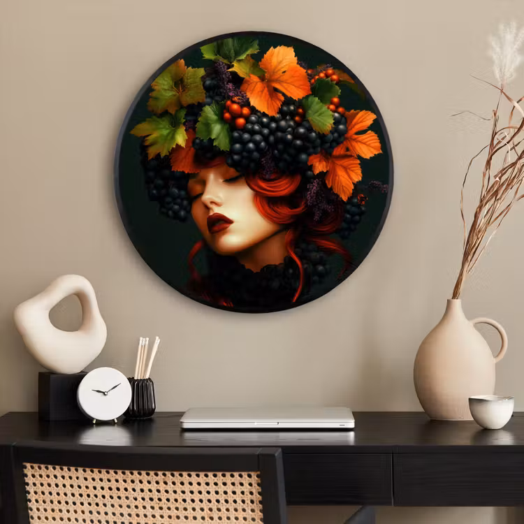 Ronde fotolijst - Vrouw - Rood - Groen - Druiven — 2