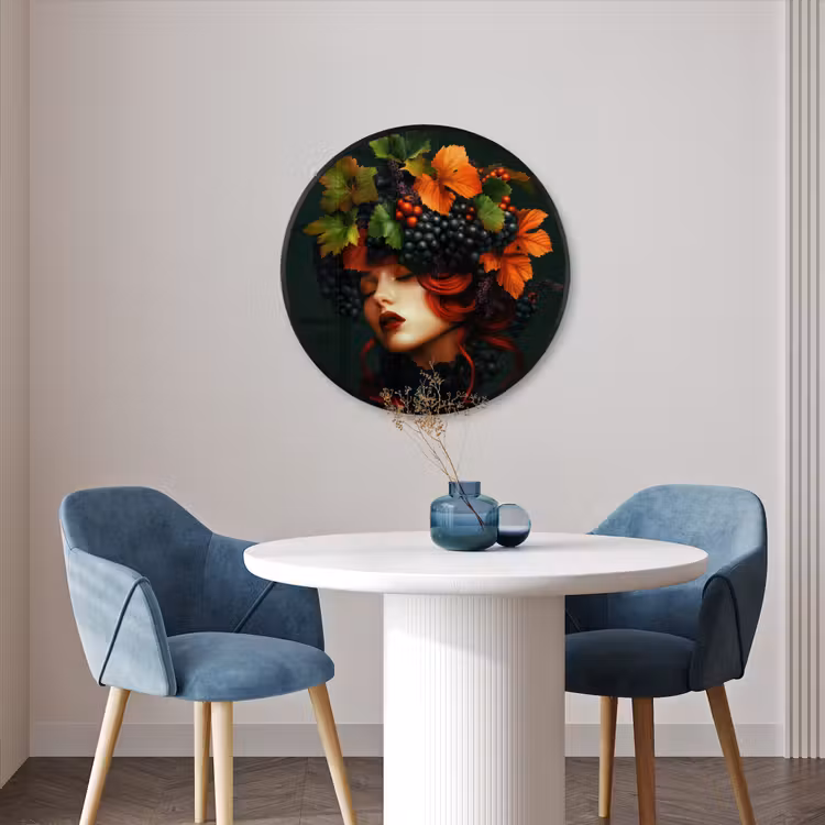 Ronde fotolijst - Vrouw - Rood - Groen - Druiven — 3