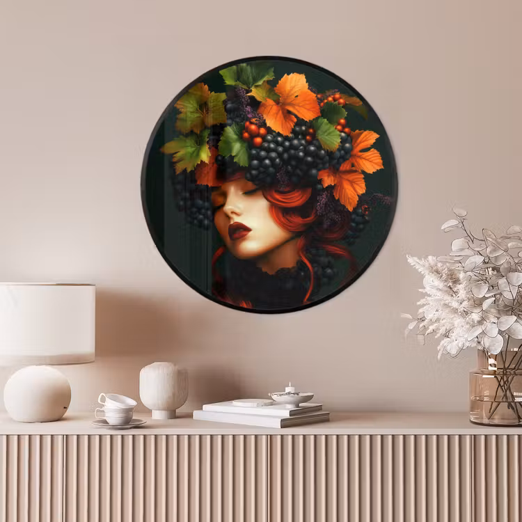 Ronde fotolijst - Vrouw - Rood - Groen - Druiven — 4
