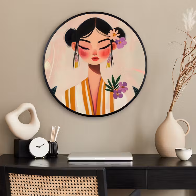 Ronde fotolijst - Vrouw - Bloemen - Pastel — 2