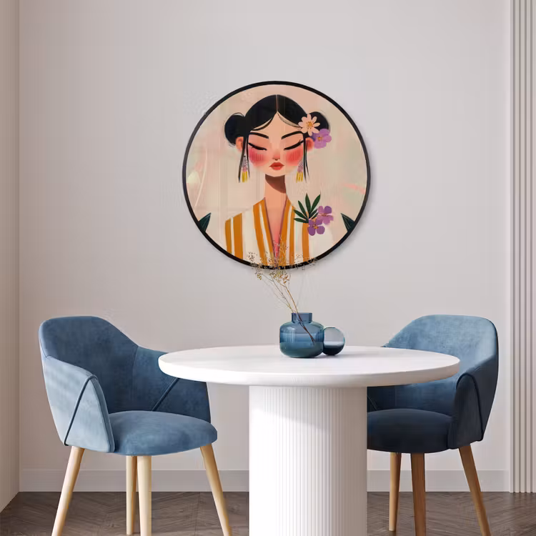 Ronde fotolijst - Vrouw - Bloemen - Pastel — 3