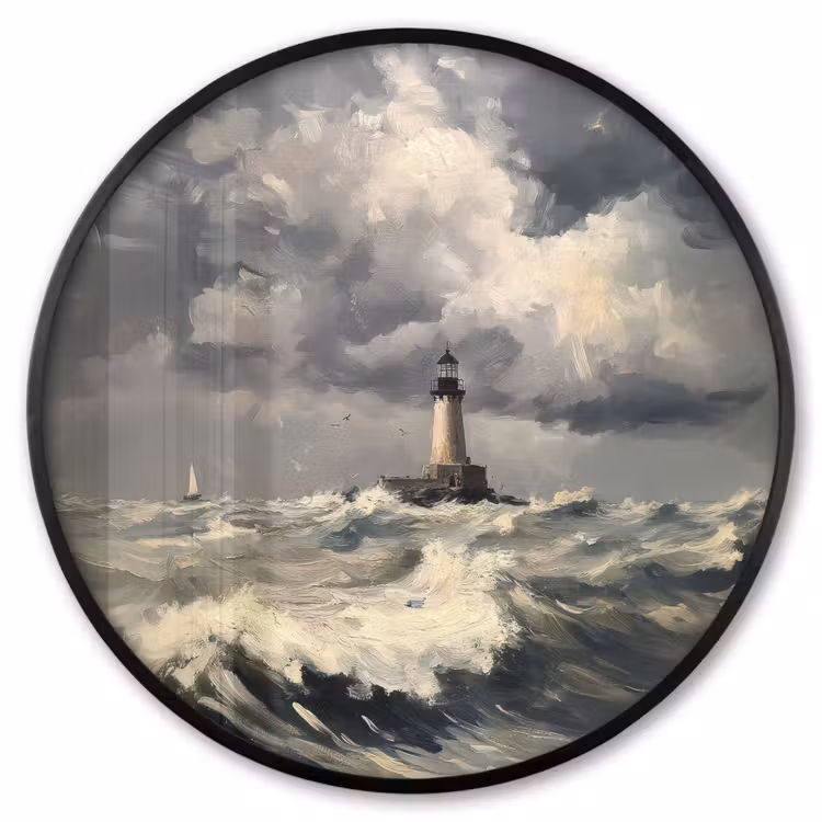 Ronde fotolijst - Vuurtoren - Golven - Storm — 1