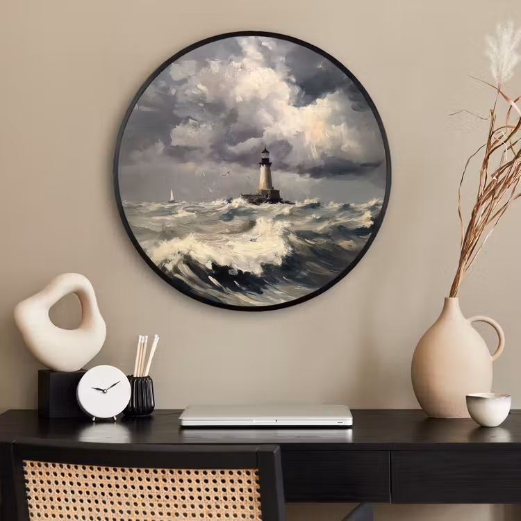 Ronde fotolijst - Vuurtoren - Golven - Storm — 2