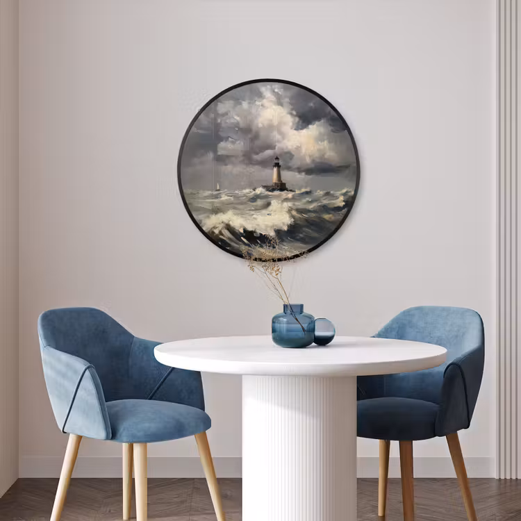 Ronde fotolijst - Vuurtoren - Golven - Storm — 3