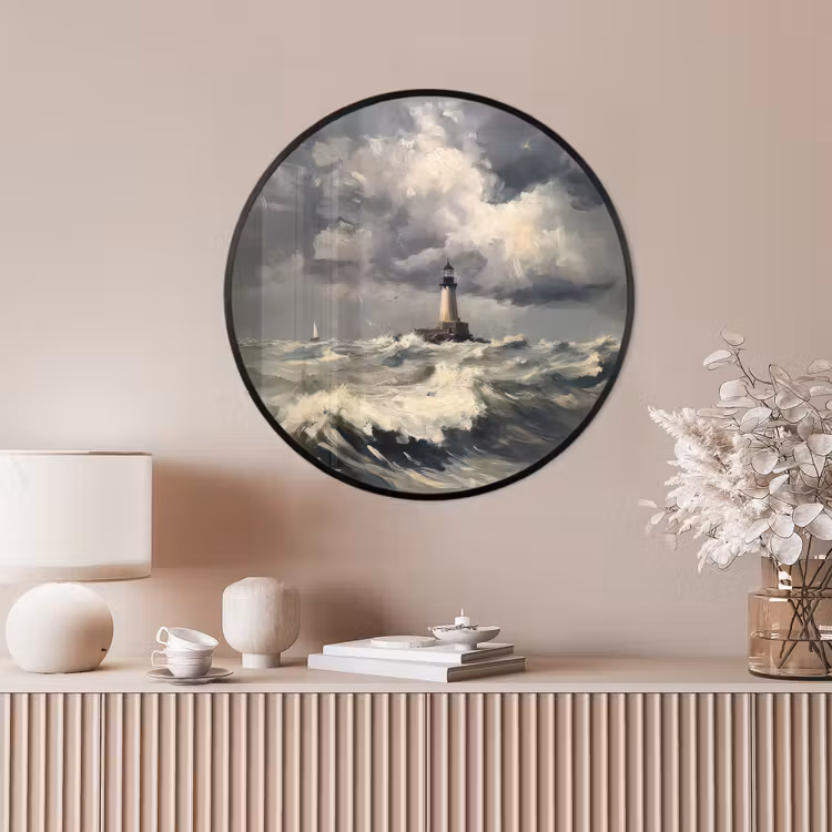 Ronde fotolijst - Vuurtoren - Golven - Storm — 4