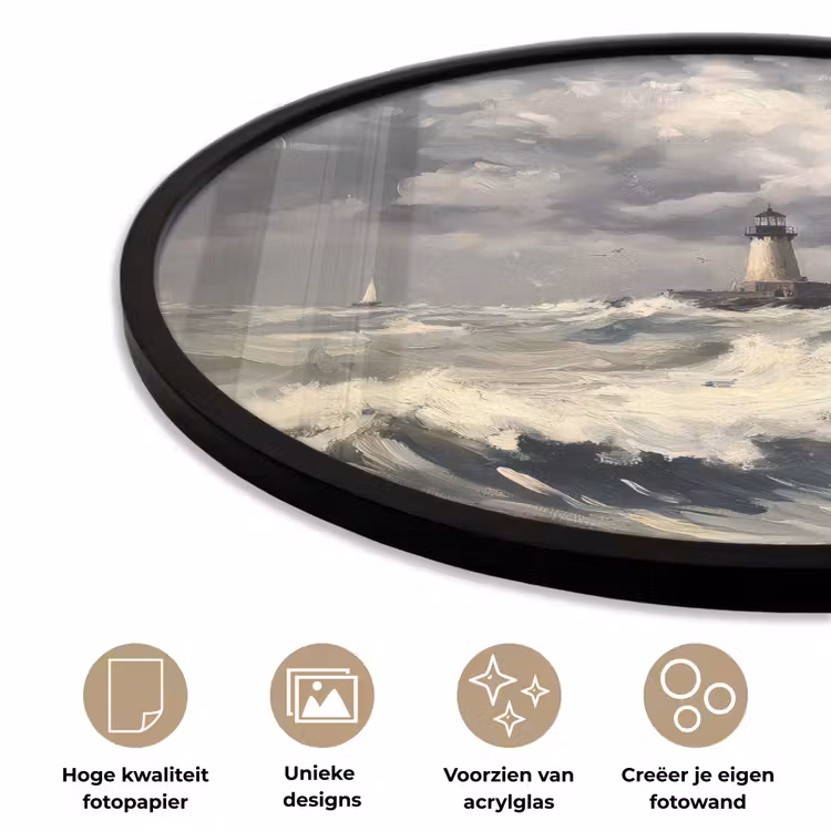 Ronde fotolijst - Vuurtoren - Golven - Storm — 5