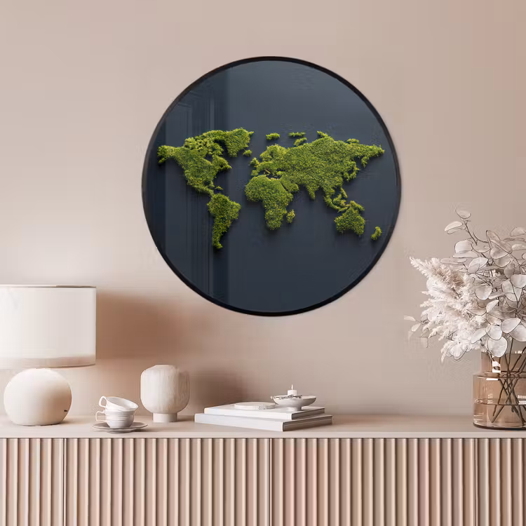 Ronde fotolijst - Wereldkaart - Mos -Levendig effect — 4