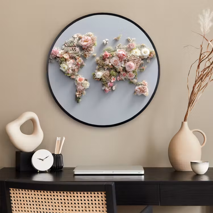 Ronde fotolijst - Wereldkaart - Rozen - Roze — 2