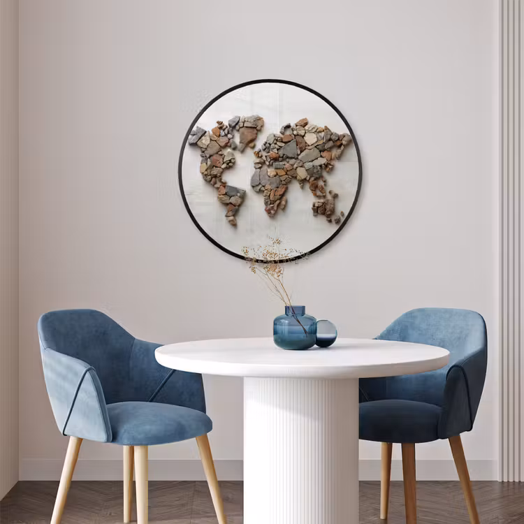 Ronde fotolijst - Wereldkaart - Stenen - Wit — 3