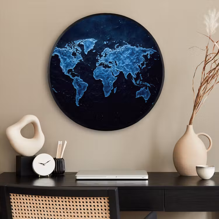 Ronde fotolijst - Wereldkaart - Waterstructuur - Blauw — 2