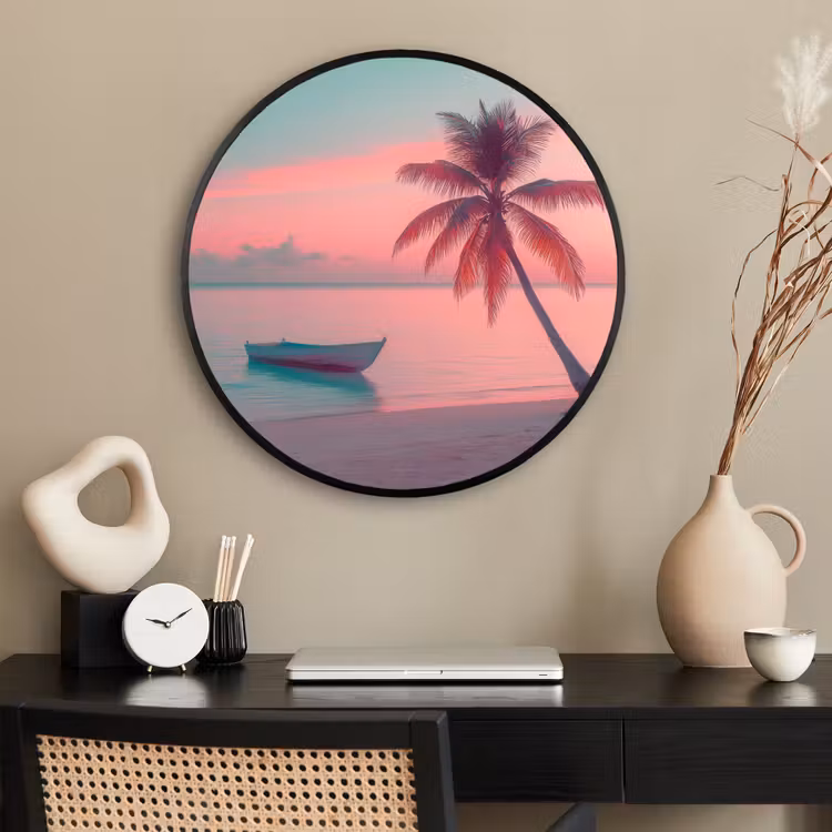 Ronde fotolijst - Zee - Boot - Zonsondergang — 2