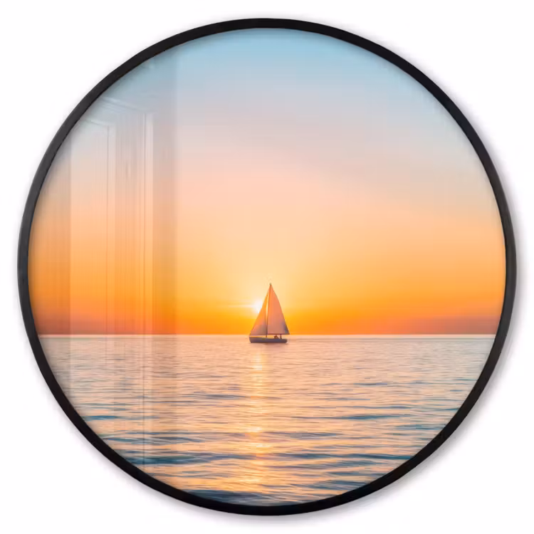 Ronde fotolijst - Zee - Zeilboot - Zonsondergang — 1