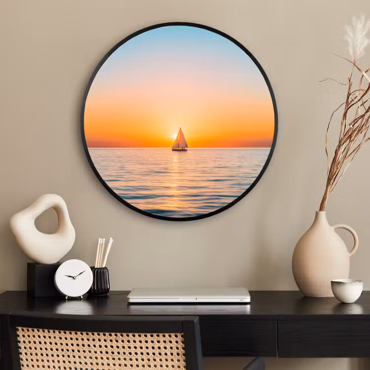 Ronde fotolijst - Zee - Zeilboot - Zonsondergang — 2