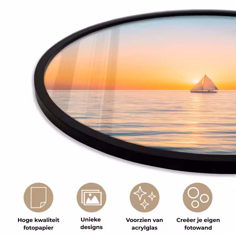 Ronde fotolijst - Zee - Zeilboot - Zonsondergang — 5