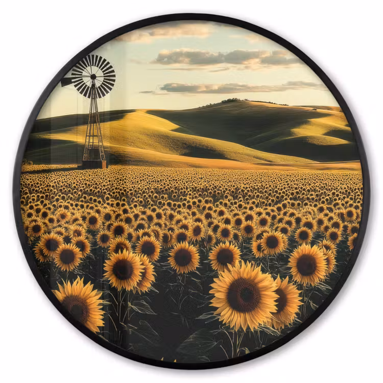 Ronde fotolijst - Zonnebloem - Veld - Windmolen — 1
