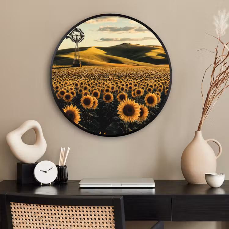 Ronde fotolijst - Zonnebloem - Veld - Windmolen — 2