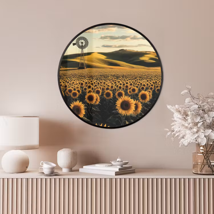 Ronde fotolijst - Zonnebloem - Veld - Windmolen — 4