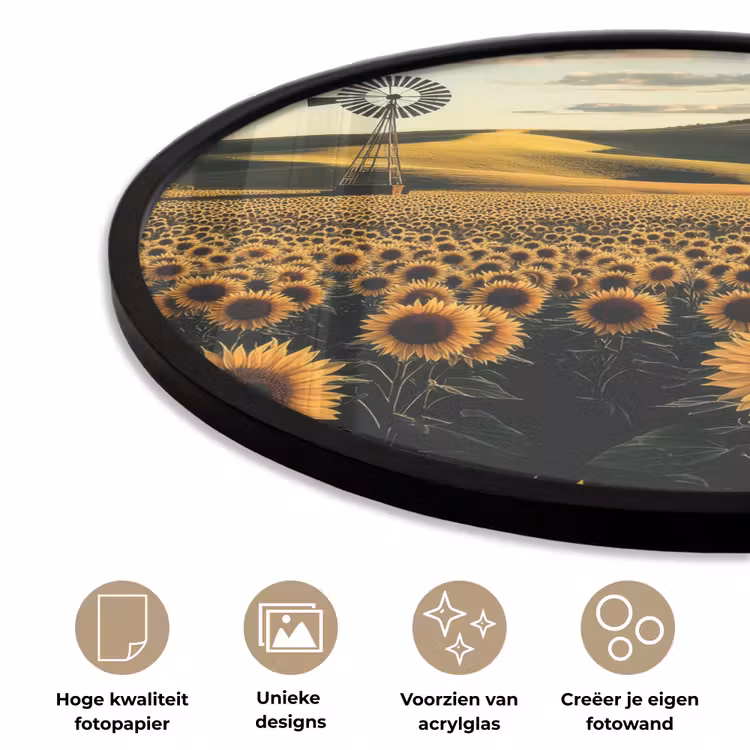 Ronde fotolijst - Zonnebloem - Veld - Windmolen — 5