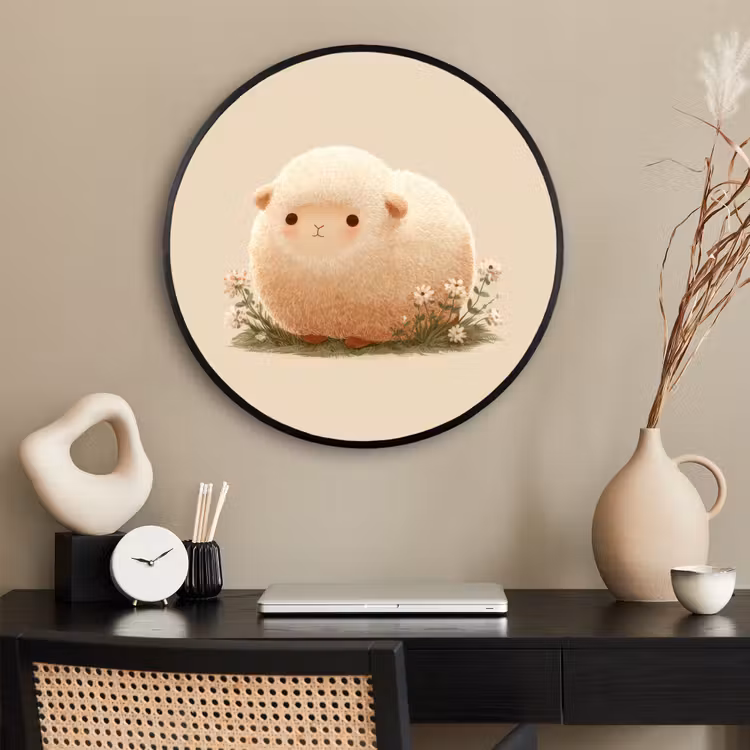 Ronde fotolijst - Schaap - Beige - Bloemen — 2