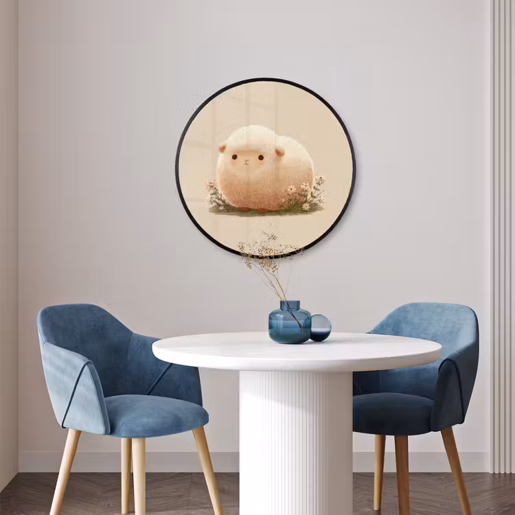 Ronde fotolijst - Schaap - Beige - Bloemen — 3