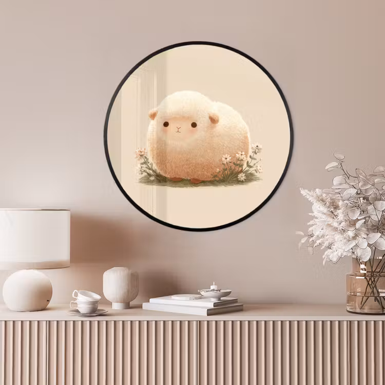 Ronde fotolijst - Schaap - Beige - Bloemen — 4