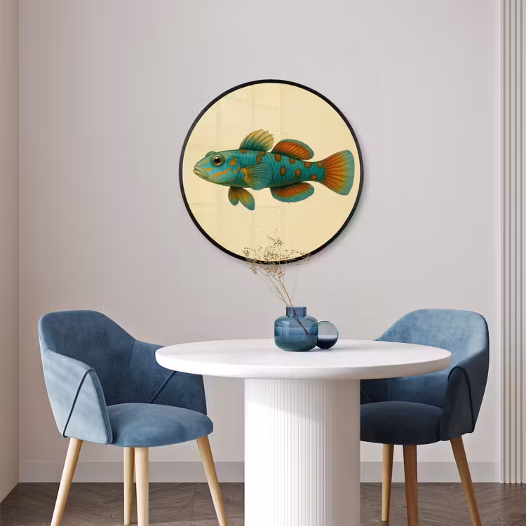 Ronde fotolijst - Vis - Blauw - Stippen - Schubben — 3