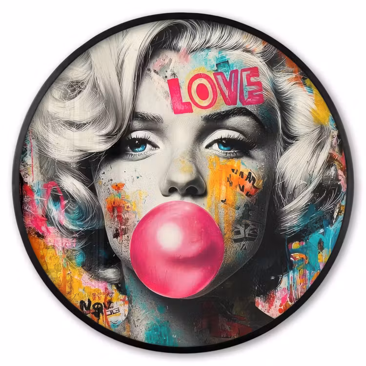Ronde fotolijst - Vrouw - Kauwgom - Graffiti - Neonkleuren — 1