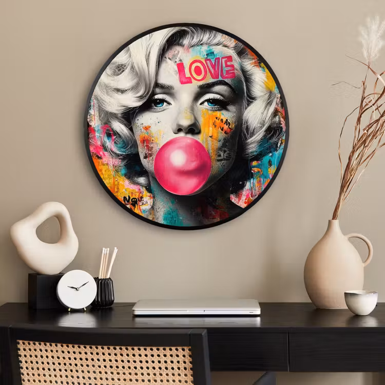Ronde fotolijst - Vrouw - Kauwgom - Graffiti - Neonkleuren — 2