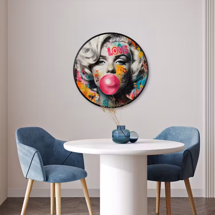Ronde fotolijst - Vrouw - Kauwgom - Graffiti - Neonkleuren — 3