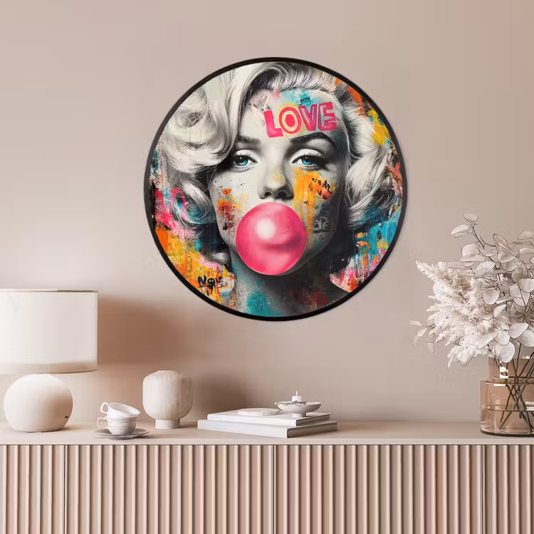 Ronde fotolijst - Vrouw - Kauwgom - Graffiti - Neonkleuren — 4