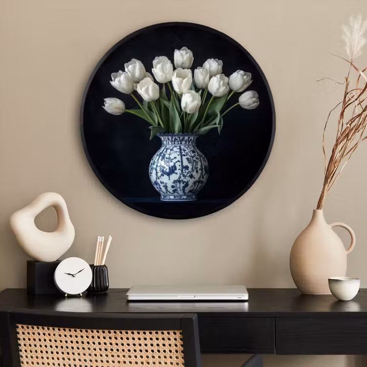 Ronde fotolijst - Wit - Bloemen - Tulpen - Vaas — 2