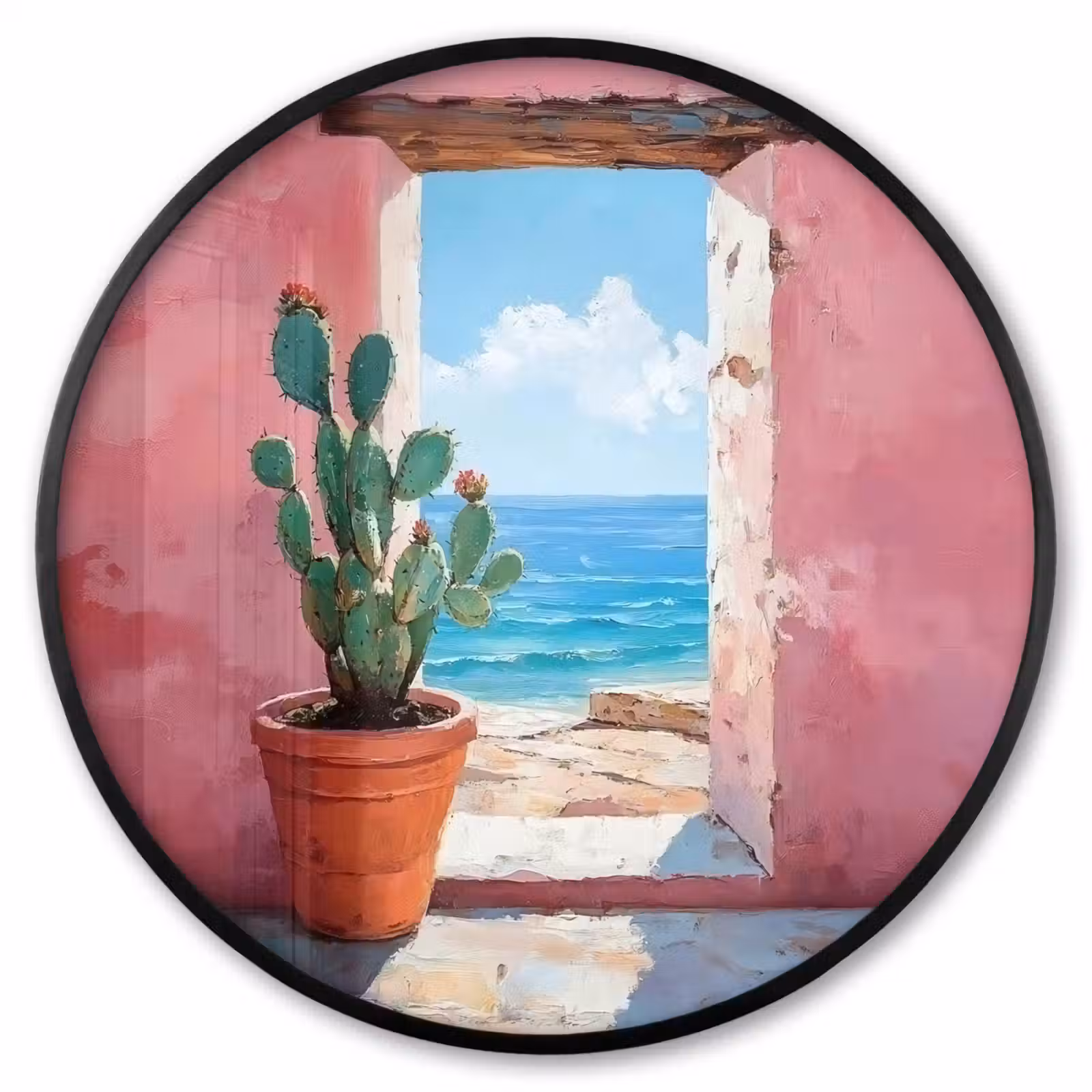 Ronde fotolijst - Zee - Roze - Cactus — 1