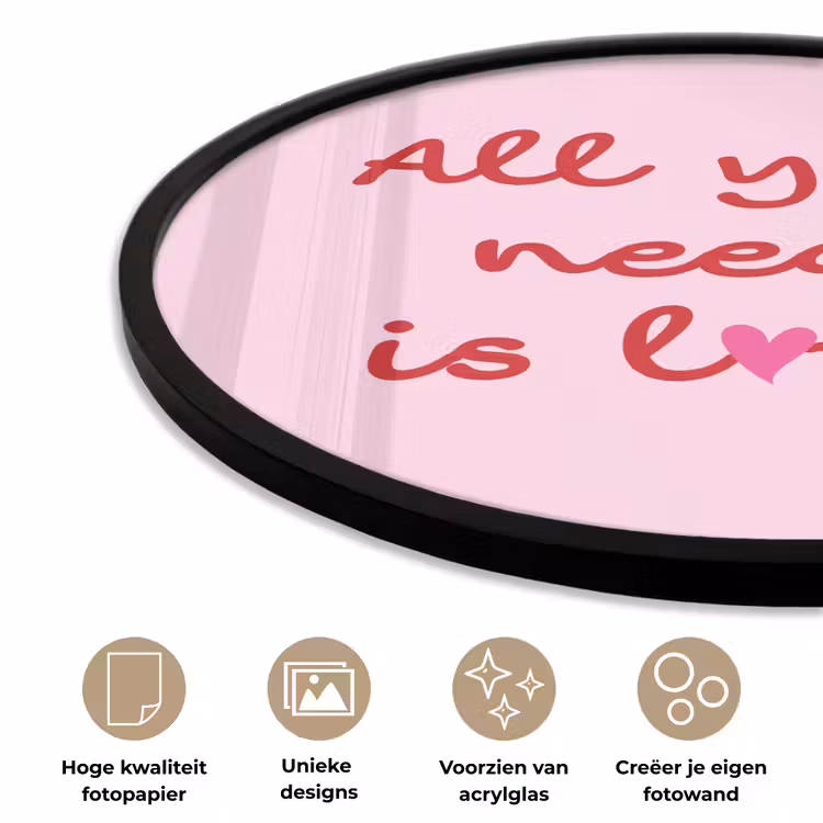 Ronde fotolijst - Tekst - Roze - Love - Hart — 5