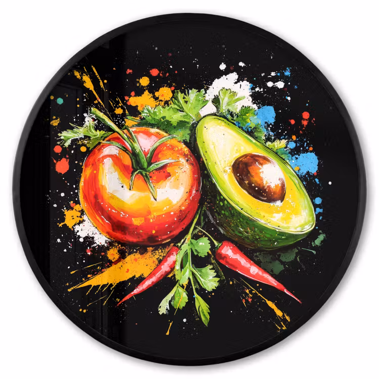 Ronde fotolijst - Tomaat - Avocado - Peper - Graffiti - Verf - Modern — 1