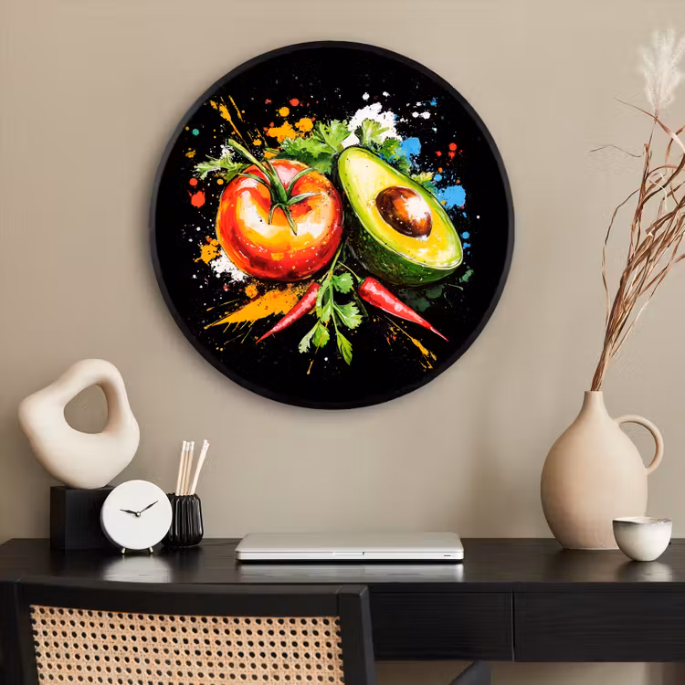 Ronde fotolijst - Tomaat - Avocado - Peper - Graffiti - Verf - Modern — 2