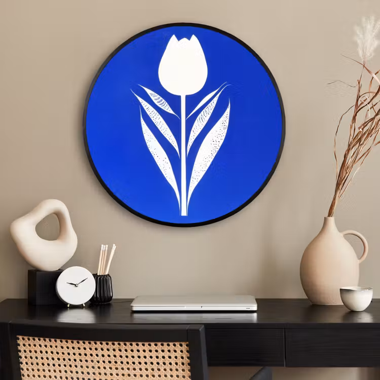 Ronde fotolijst - Tulp - Minimalistisch - Bladeren - Wit — 2