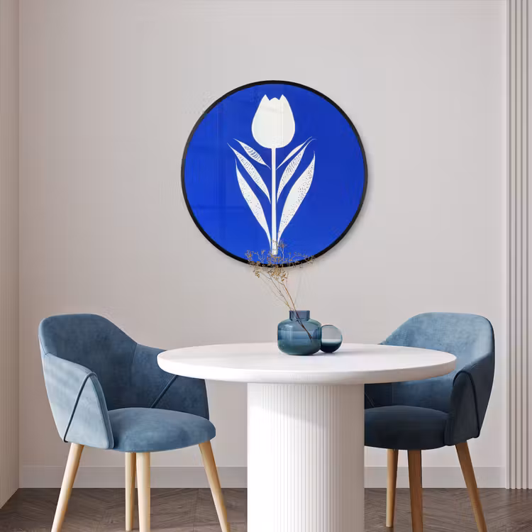 Ronde fotolijst - Tulp - Minimalistisch - Bladeren - Wit — 3