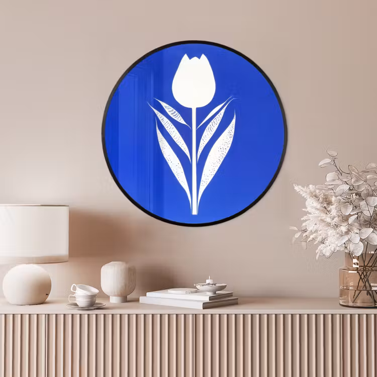 Ronde fotolijst - Tulp - Minimalistisch - Bladeren - Wit — 4