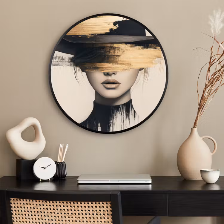 Ronde fotolijst - Vrouw - Hoed - Verf — 2