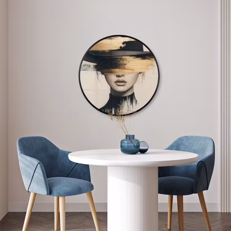 Ronde fotolijst - Vrouw - Hoed - Verf — 3