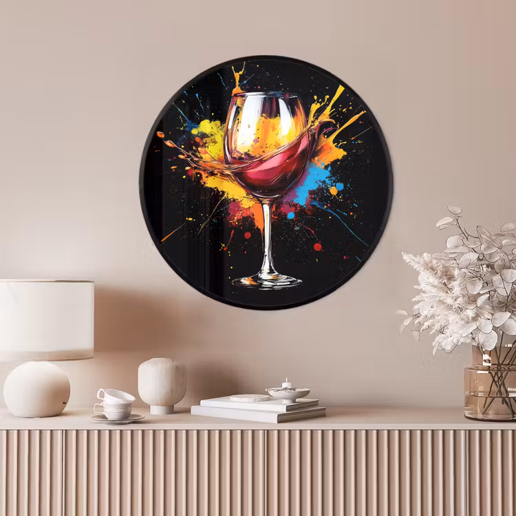 Ronde fotolijst - Wijn - Glas - Graffiti - Borrel - Rood - Verf — 4